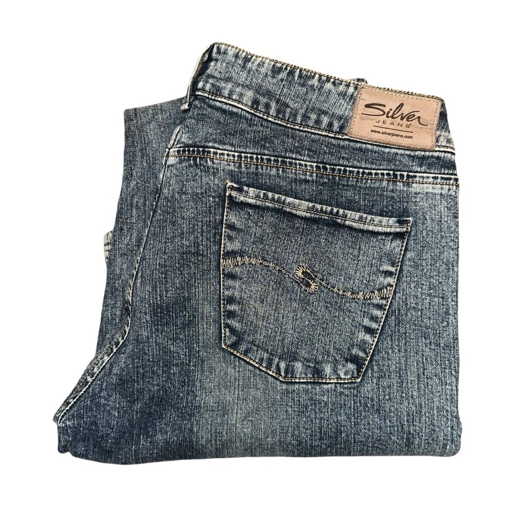 Silver Jeans Matrix Womens 32 35 Wide Leg Stone Wash Embroidered Stretch Blue